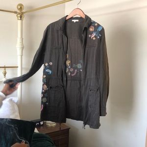 Grey distress, embroidered, utility jacket